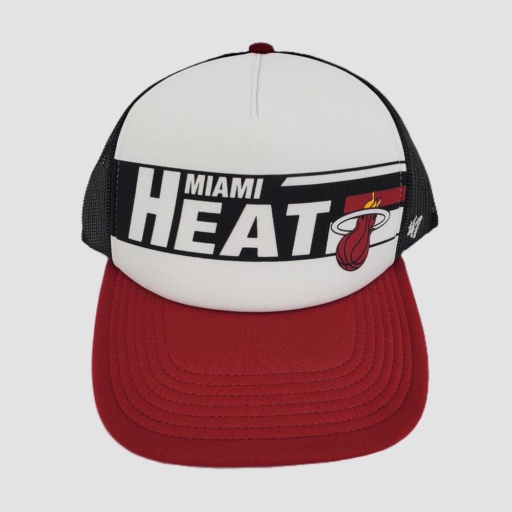 47 Brand Miami Heat NBA Youth Stack Line Trucker Hat Black White Red Snapback